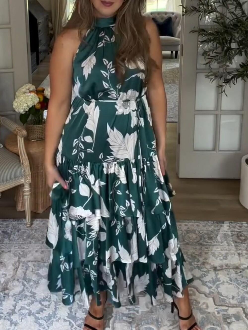 Women’s Green Halter Floral Maxi Dress